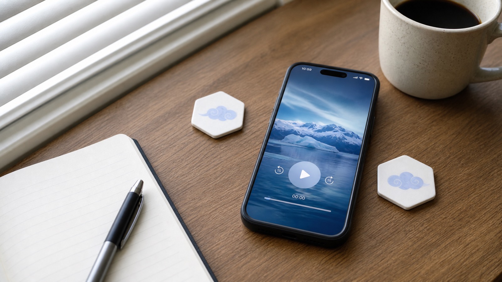 A quiet workbench with the Gap Moment app open, the scene used to introduce the audio sample