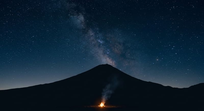 Campfire on the Pamir Plateau at night